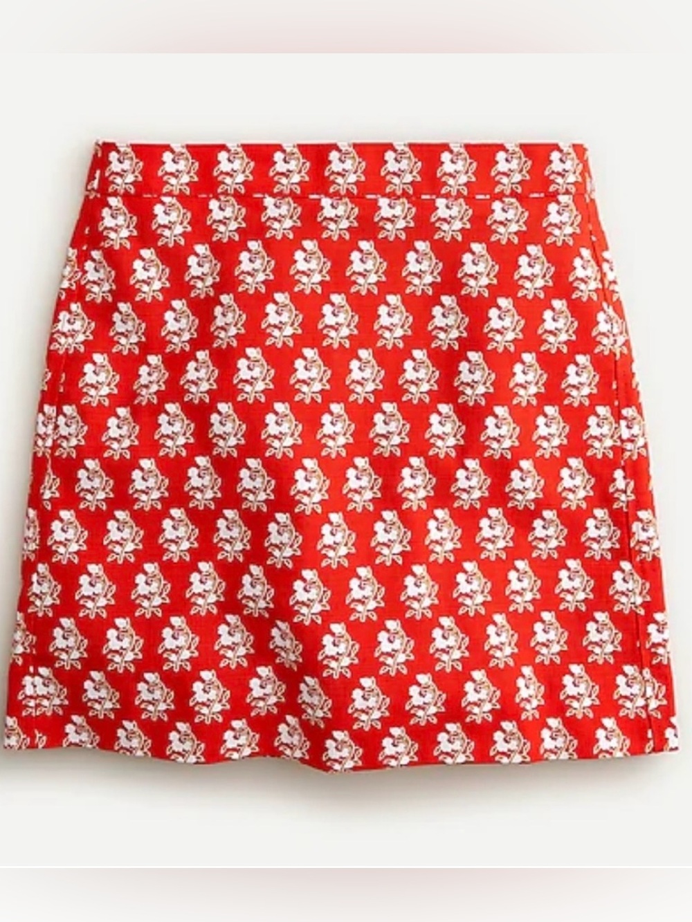 J. Crew Women’s Sz 12 Stretch Grasscloth Red Orange Mini Skirt Floral Print